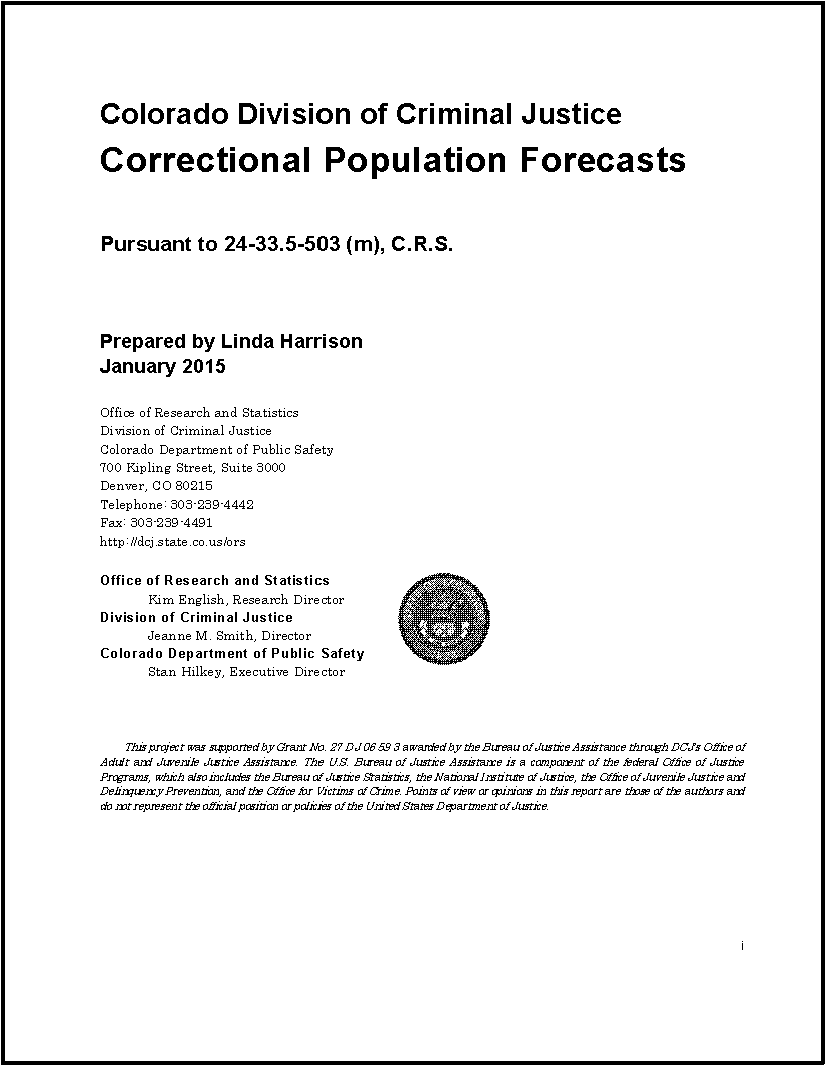 Correctional Population Forecasts, FY 2015 (January 2015)