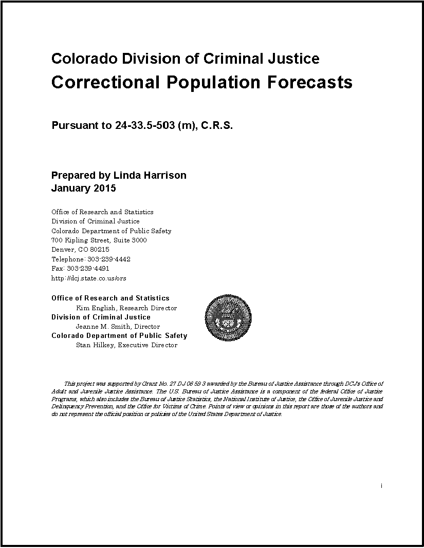 Adult and Juvenile Correctional Populations Forecasts, FY 2015 (January 2015)