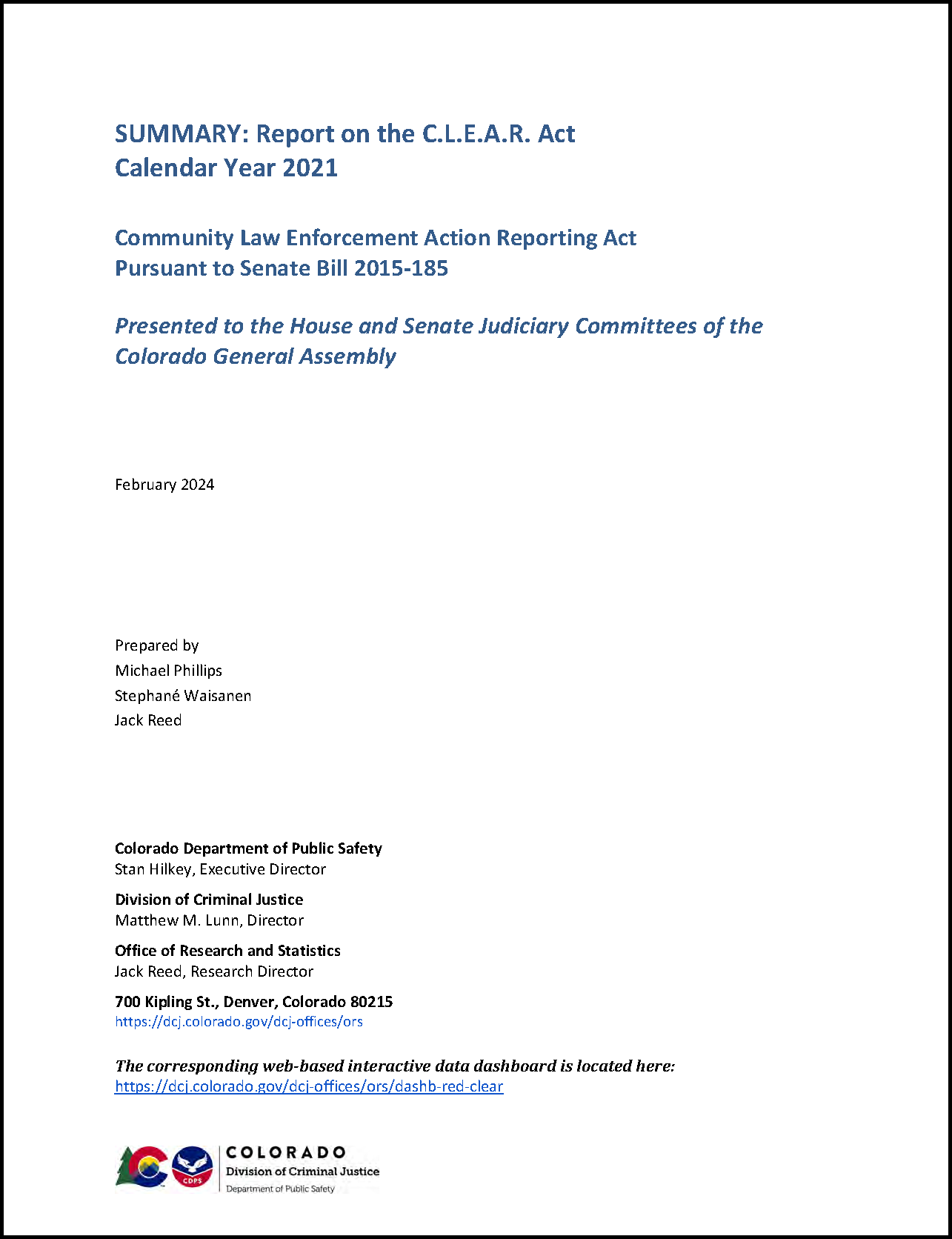 Link to Racial and Ethnic Disparity: Clear Act dashboard