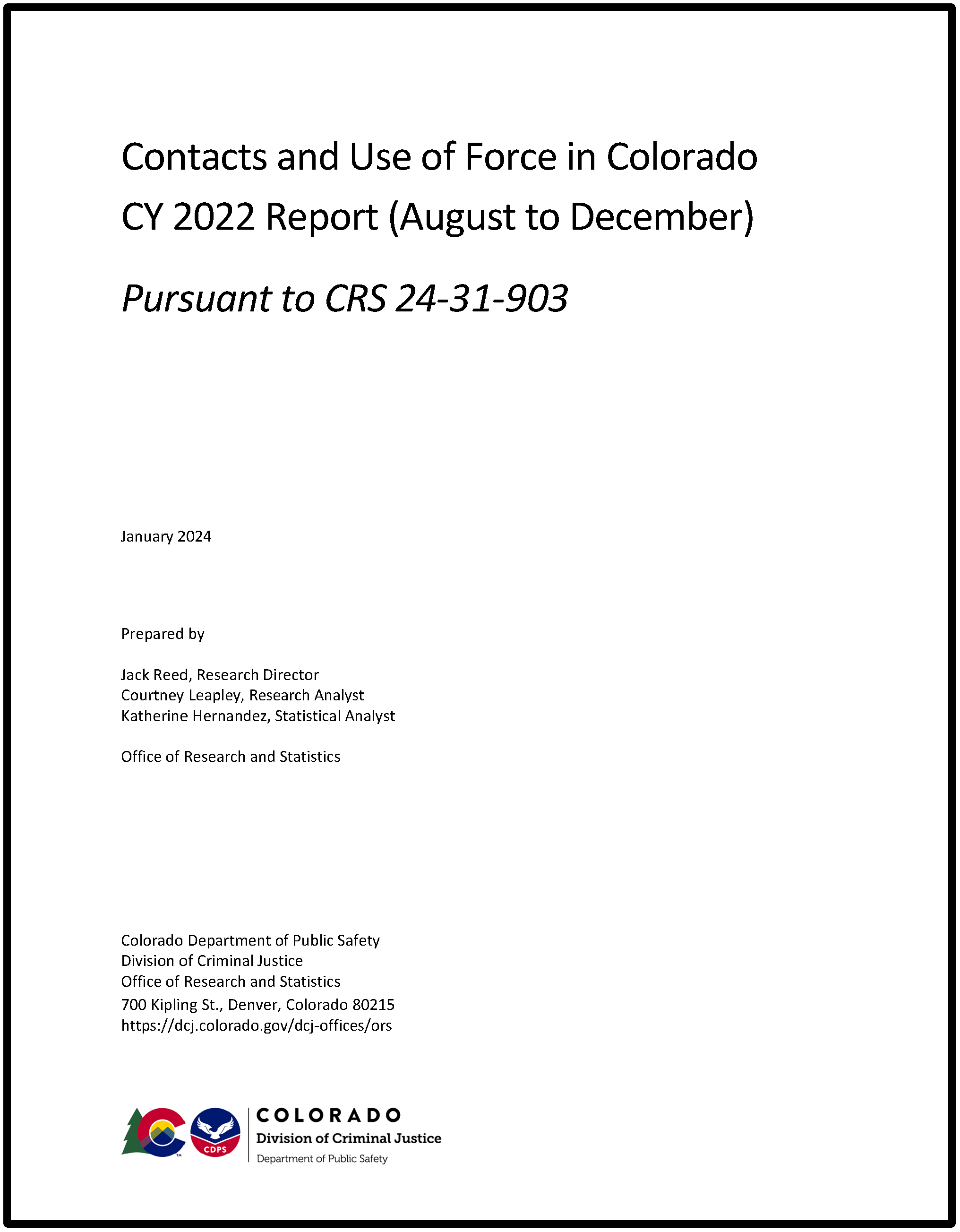 Report on Contacts and Use of Force in Colorado (January 2024)