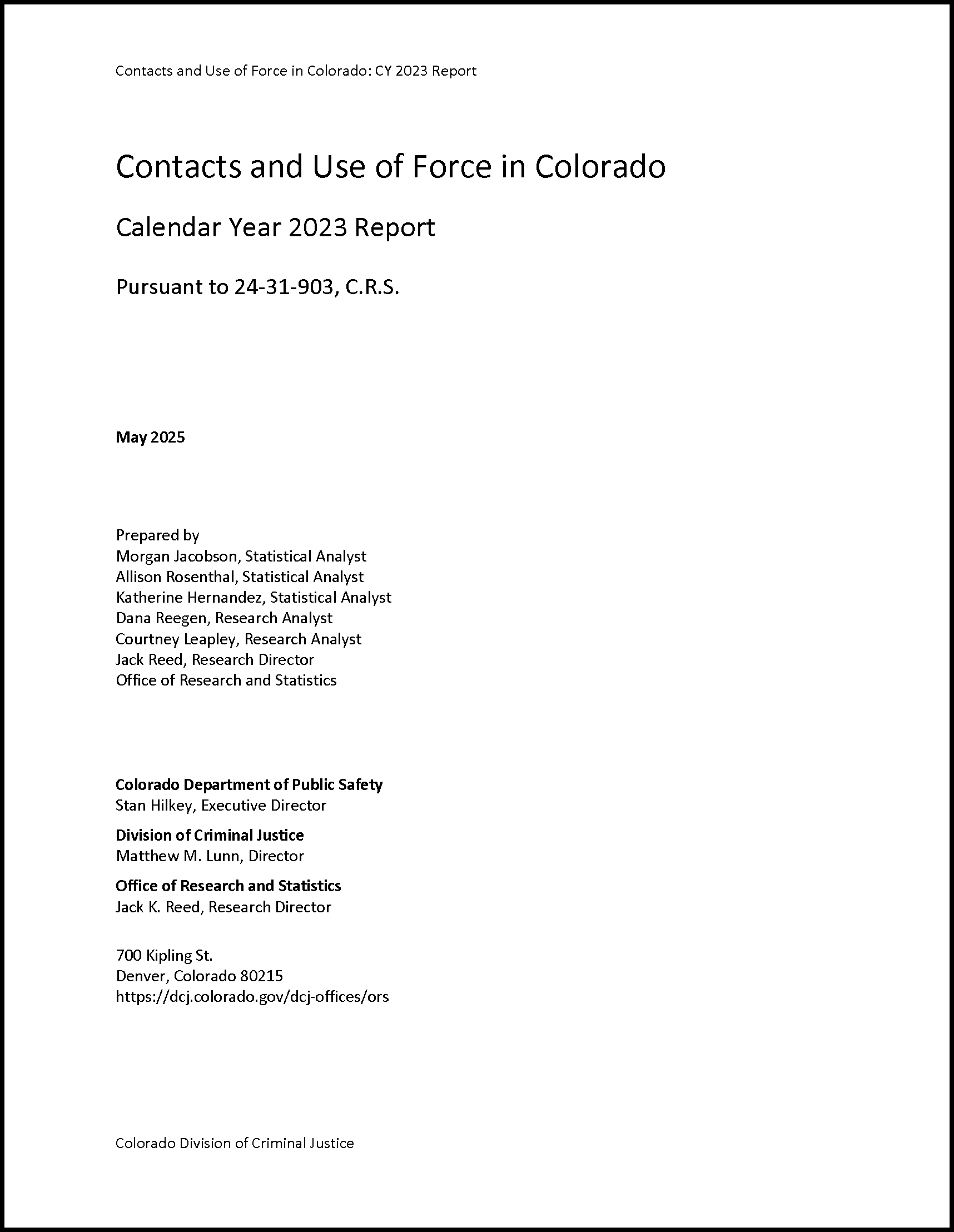 Contacts and Use of Force in Colorado [Law Enforcement Integrity Act], CY2023 (May 2025)