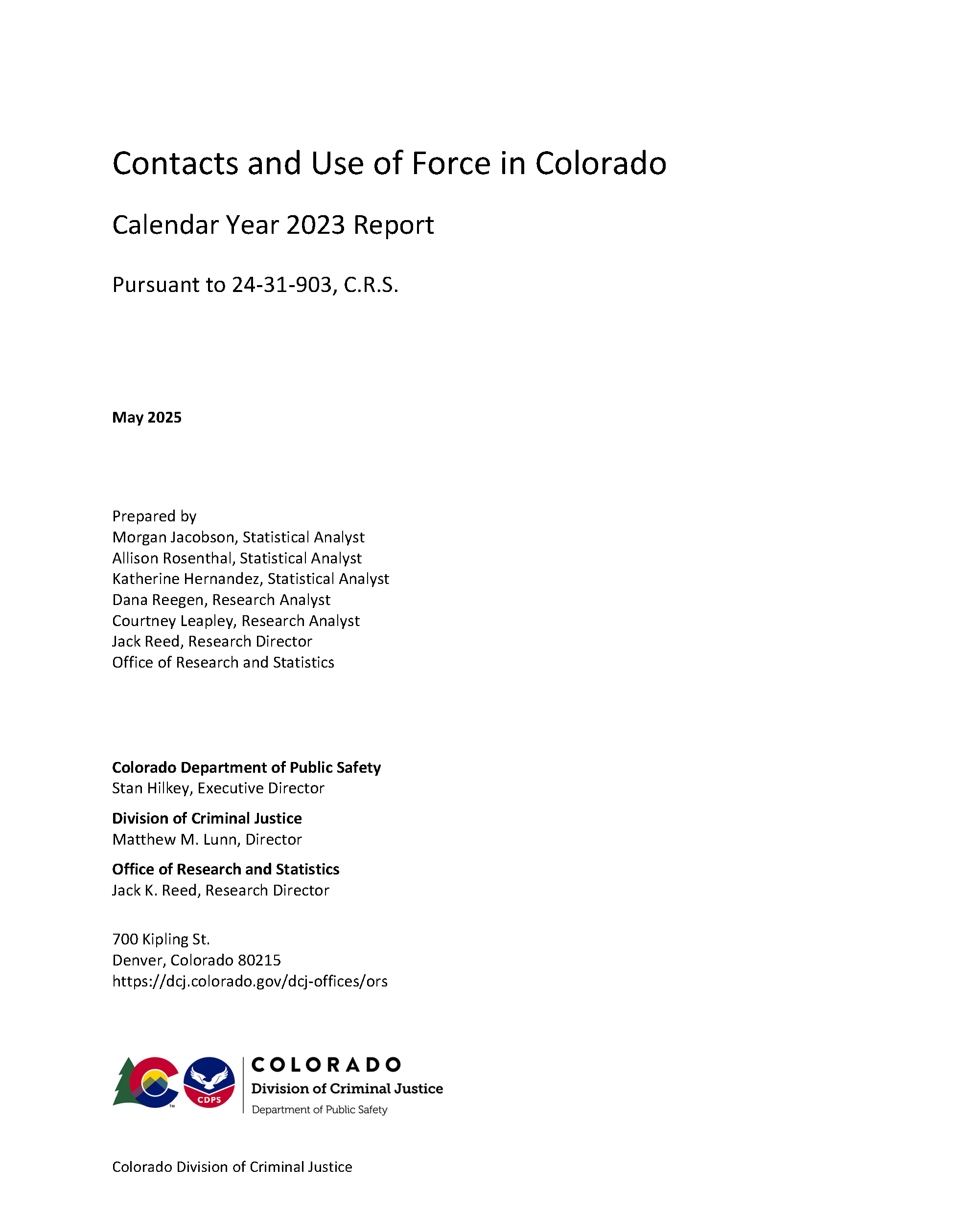 Contacts and Use of Force in Colorado [Law Enforcement Integrity Act], CY2023 (May 2025)