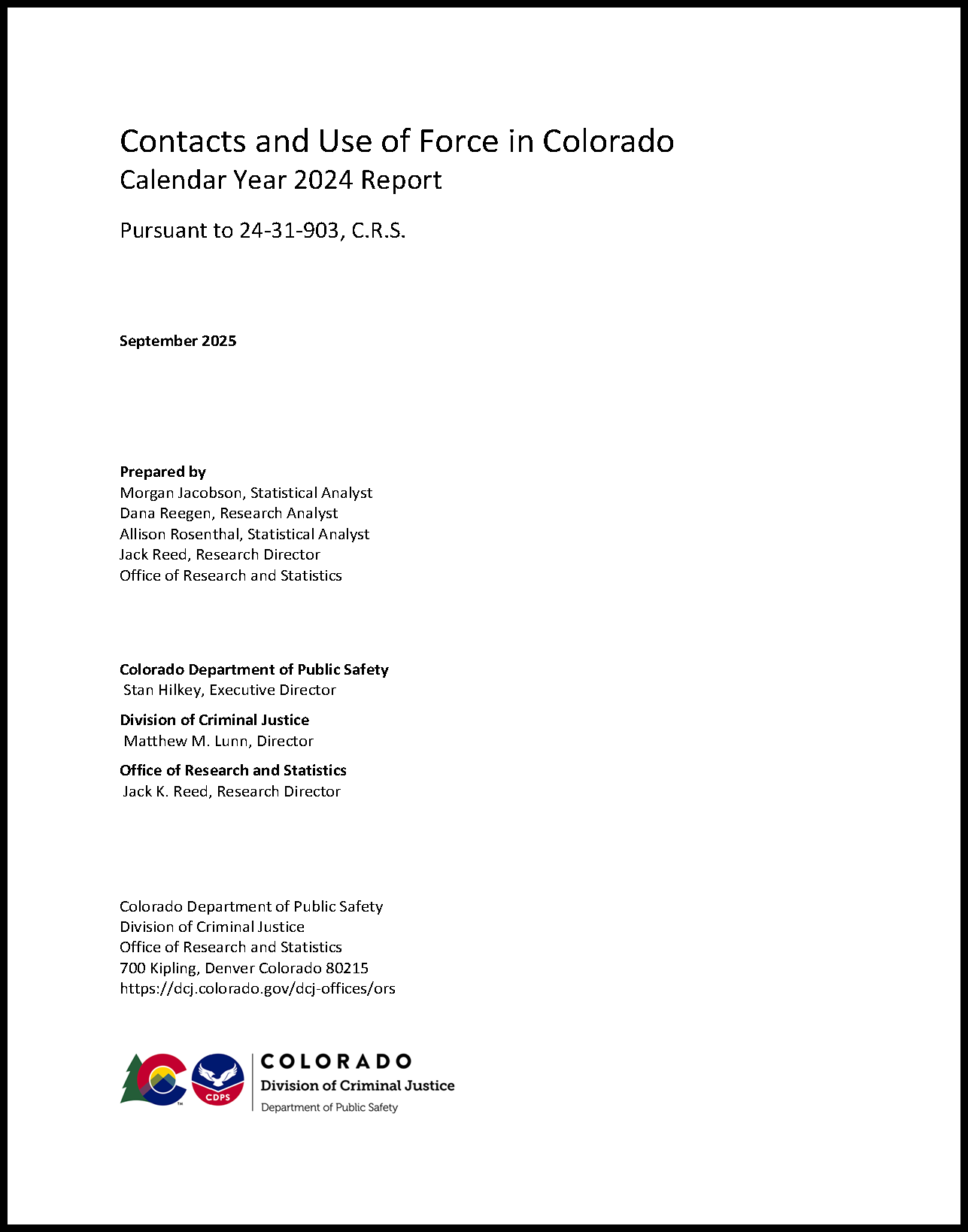 Contacts and Use of Force in Colorado [Law Enforcement Integrity Act], CY2024 (September 2025)