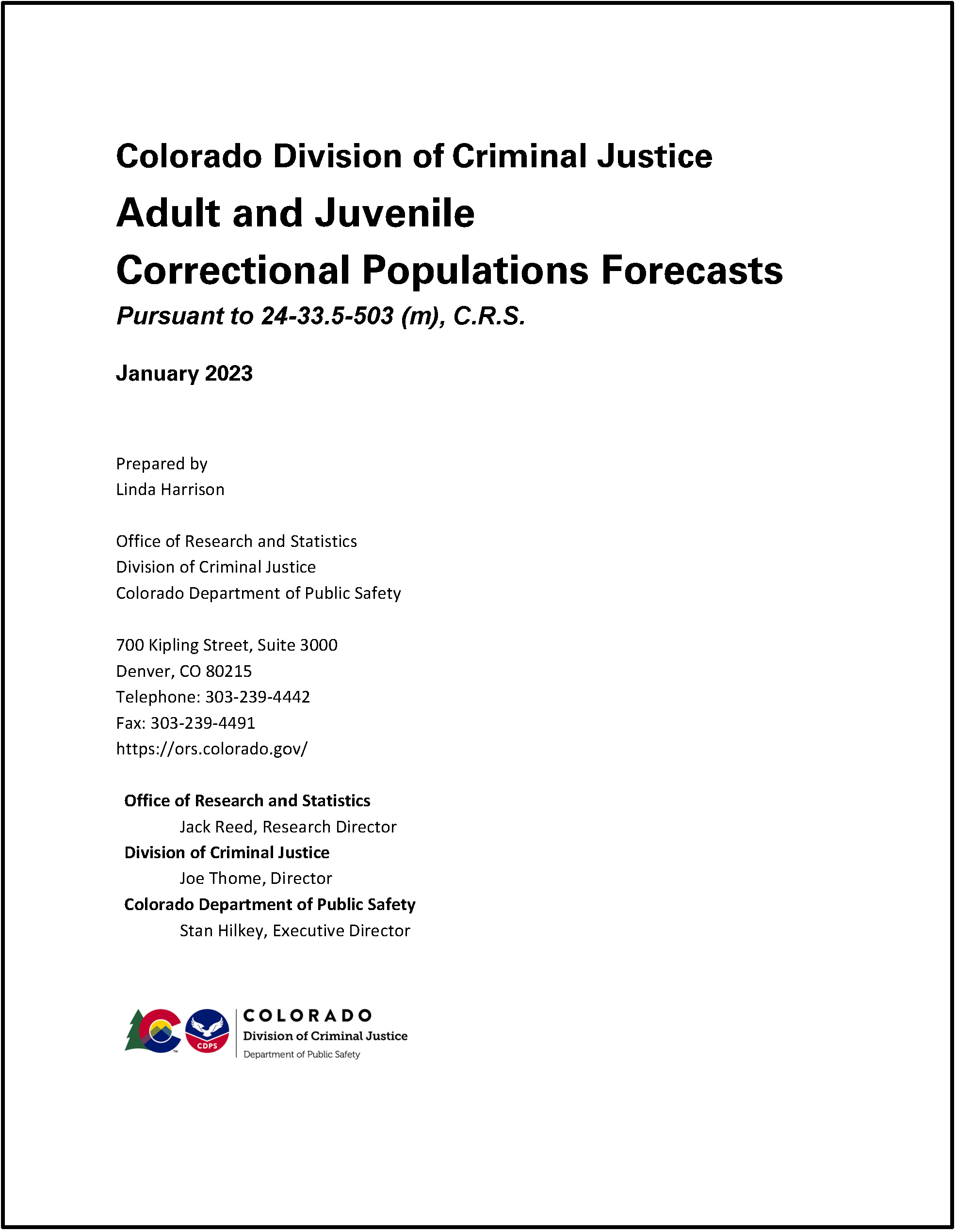 Correctional Population Forecasts, FY 2023