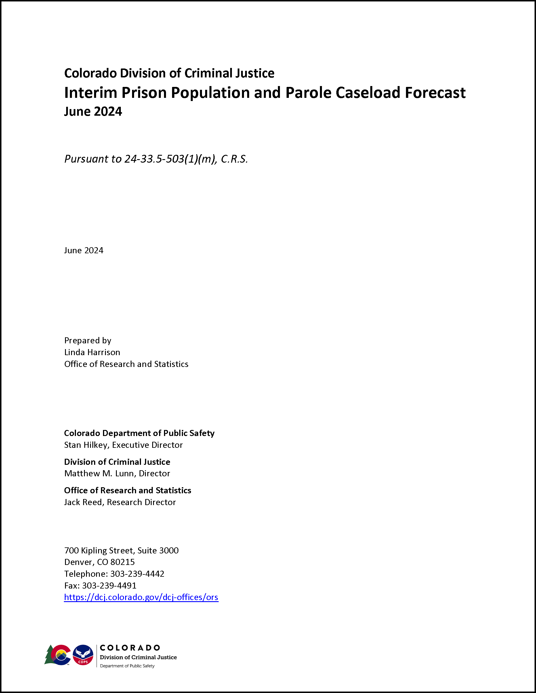 Correctional Population Forecasts, FY 2025