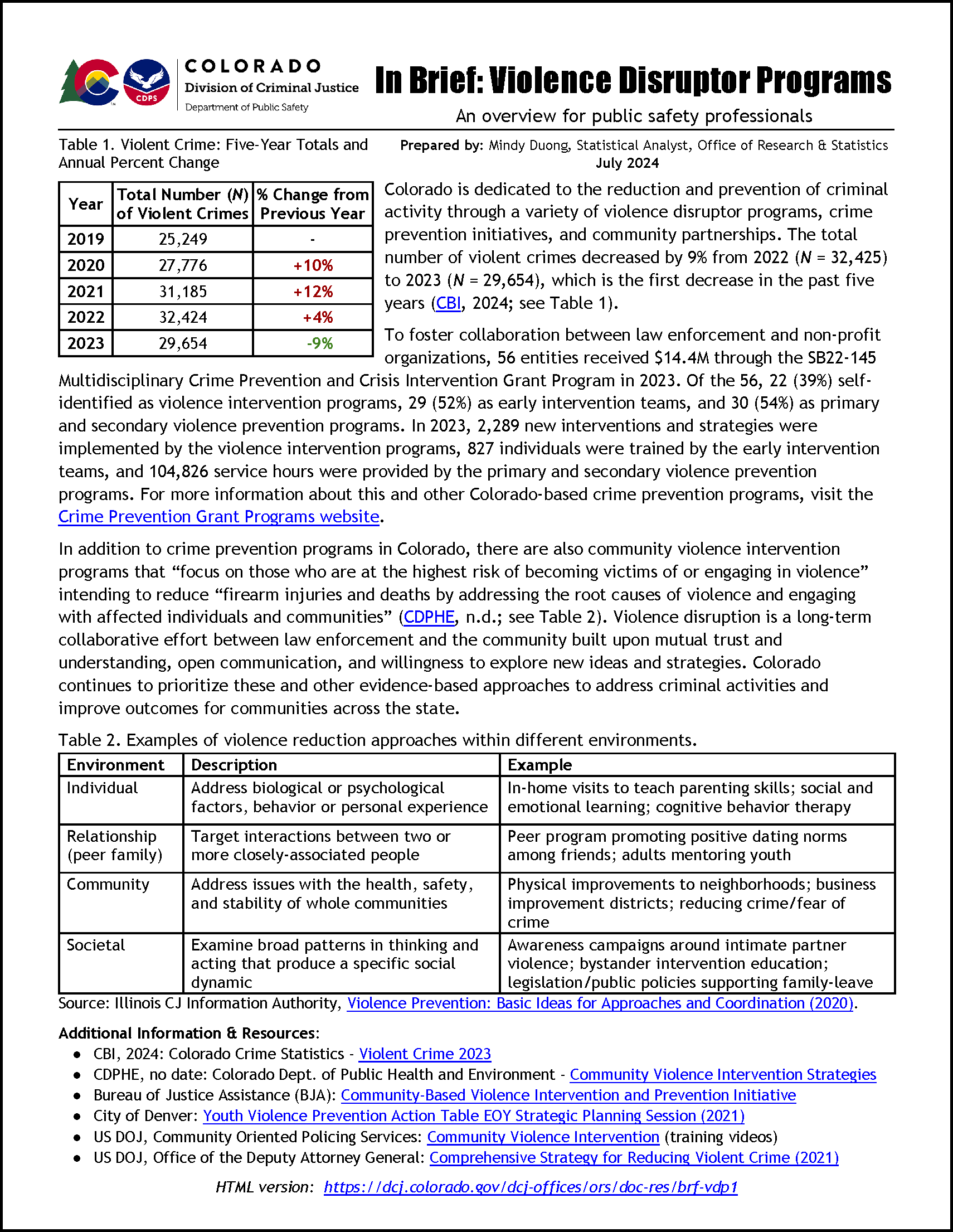 In Brief: Violence Disruptor Programs (July 2024)