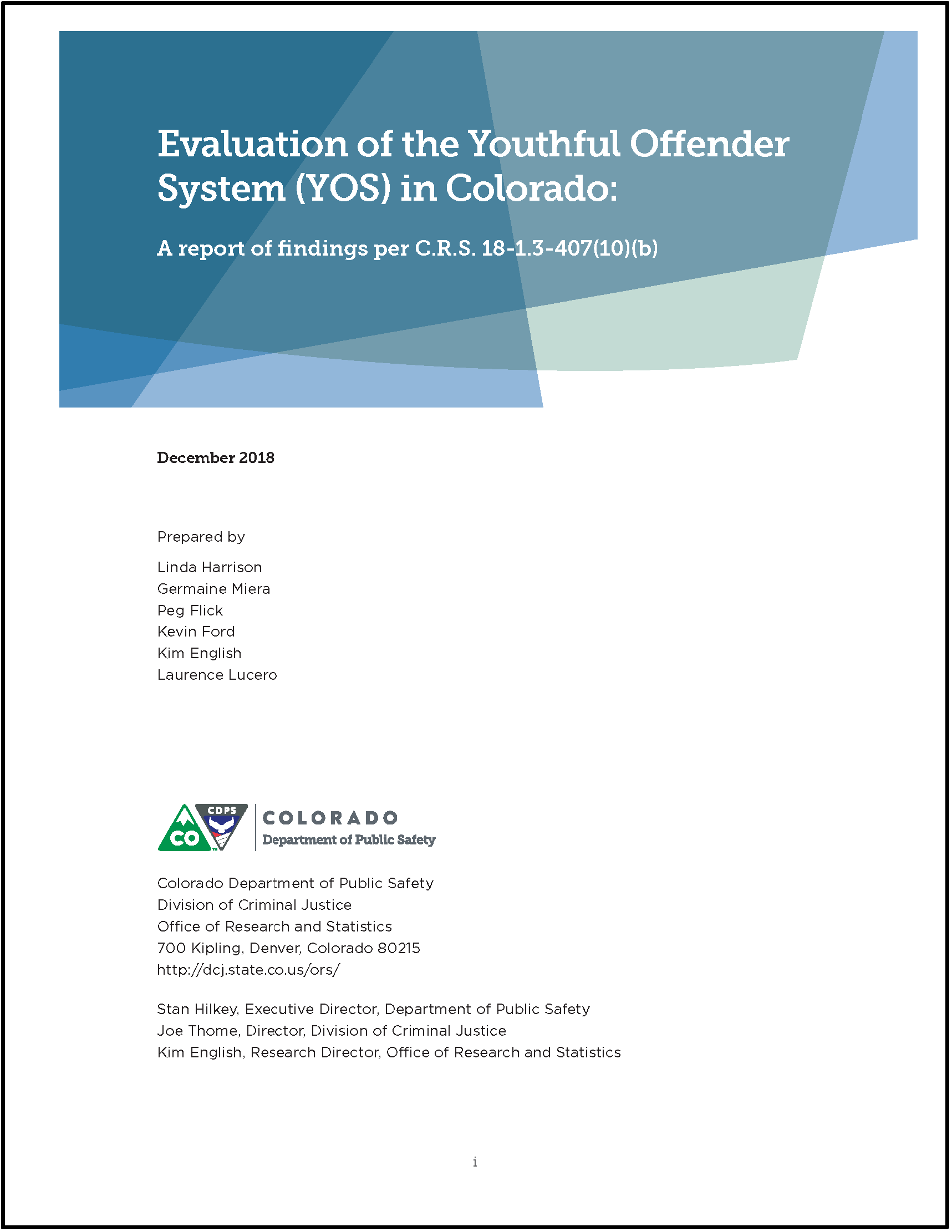 Evaluation of the Youthful Offender System (YOS) in Colorado (2018) (December 2018)