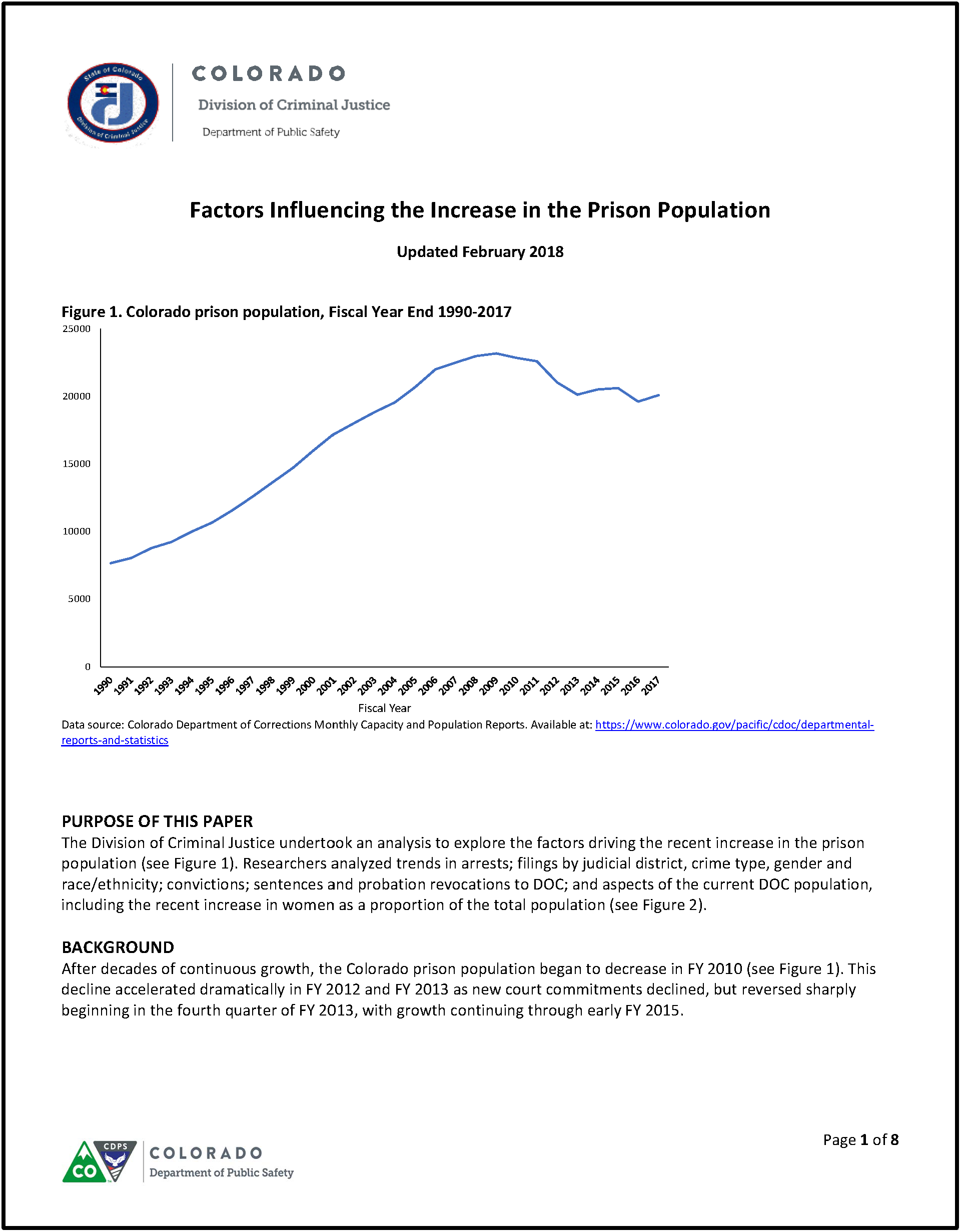 Factors Influencing the Increase in the Colorado Prison Population: FY 2012-2017  (February 2018)