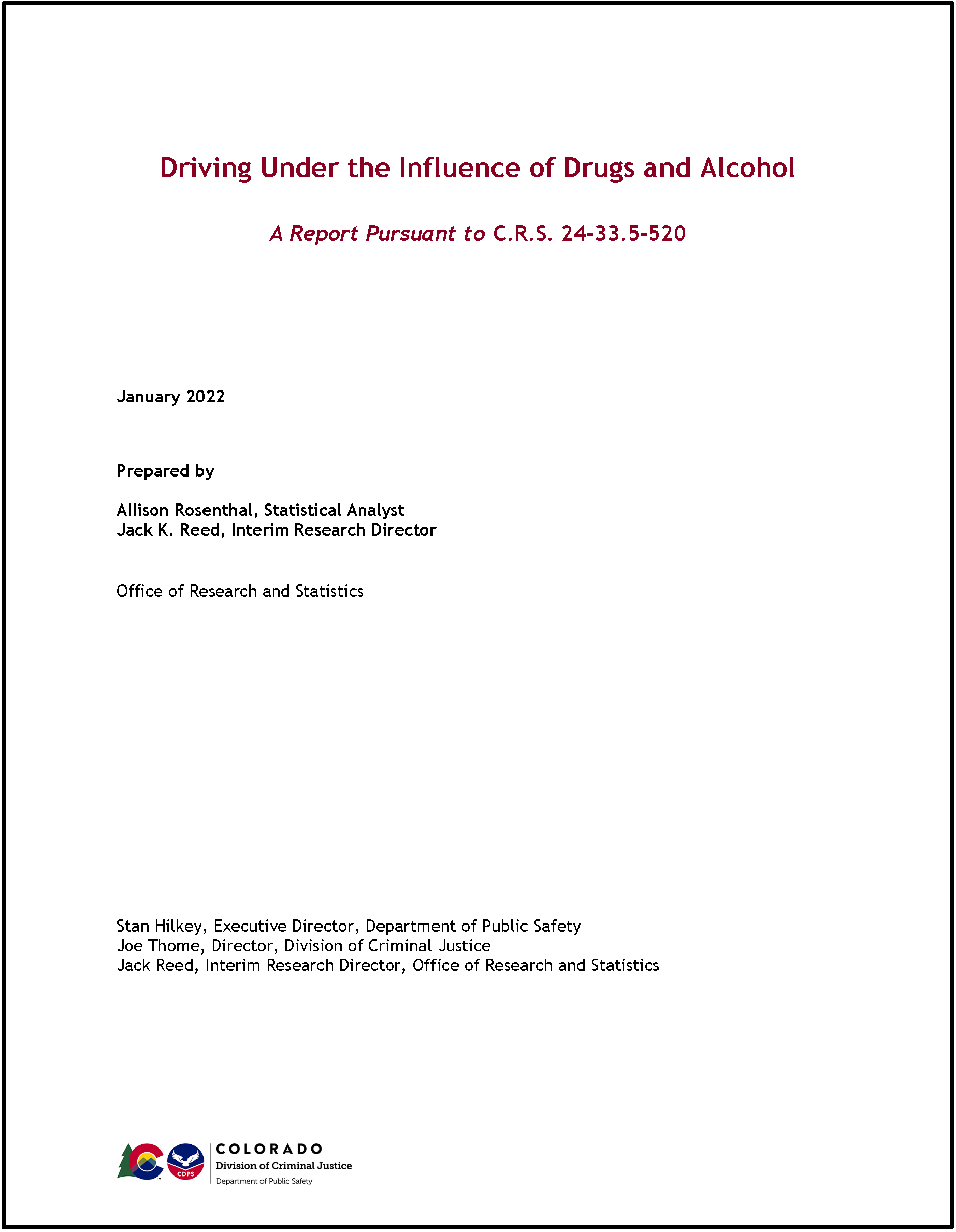 Driving Under the Influence (Calendar Year 2019)