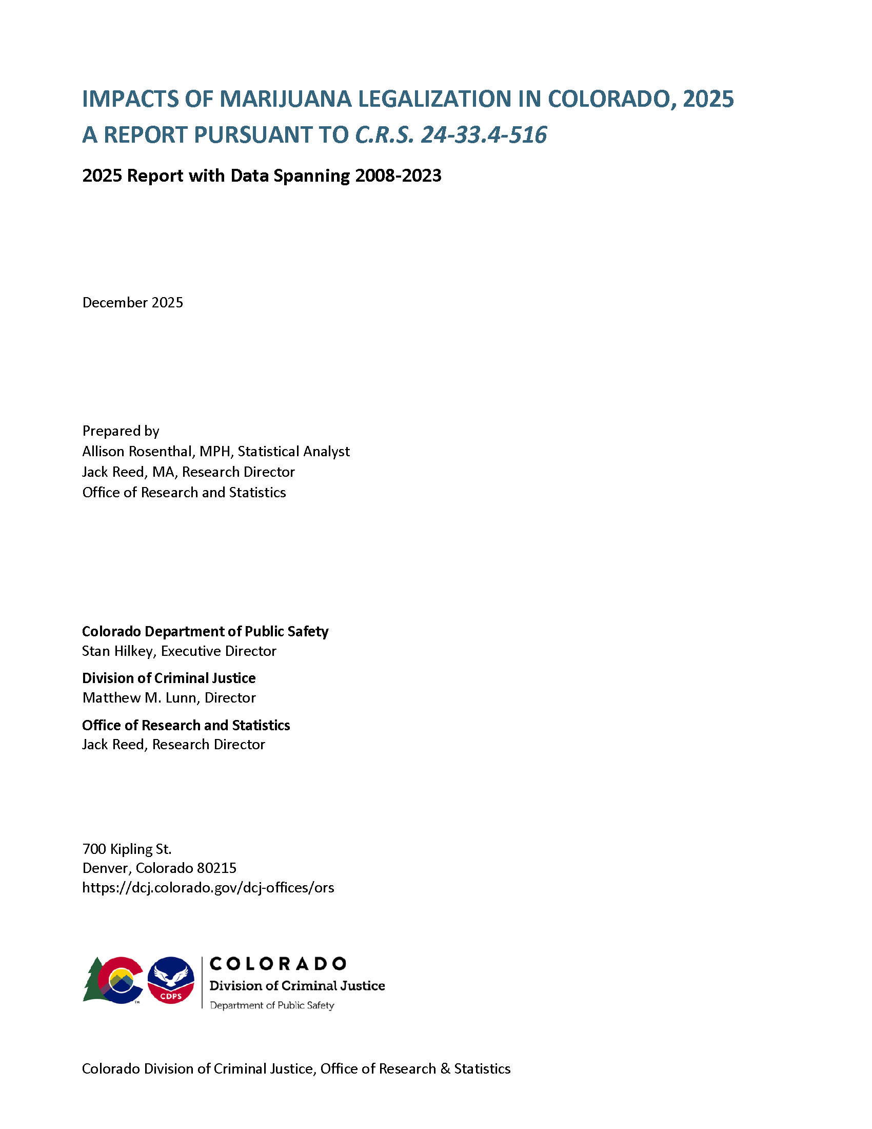 Impacts of Marijuana Legalization in Colorado (December 2025)